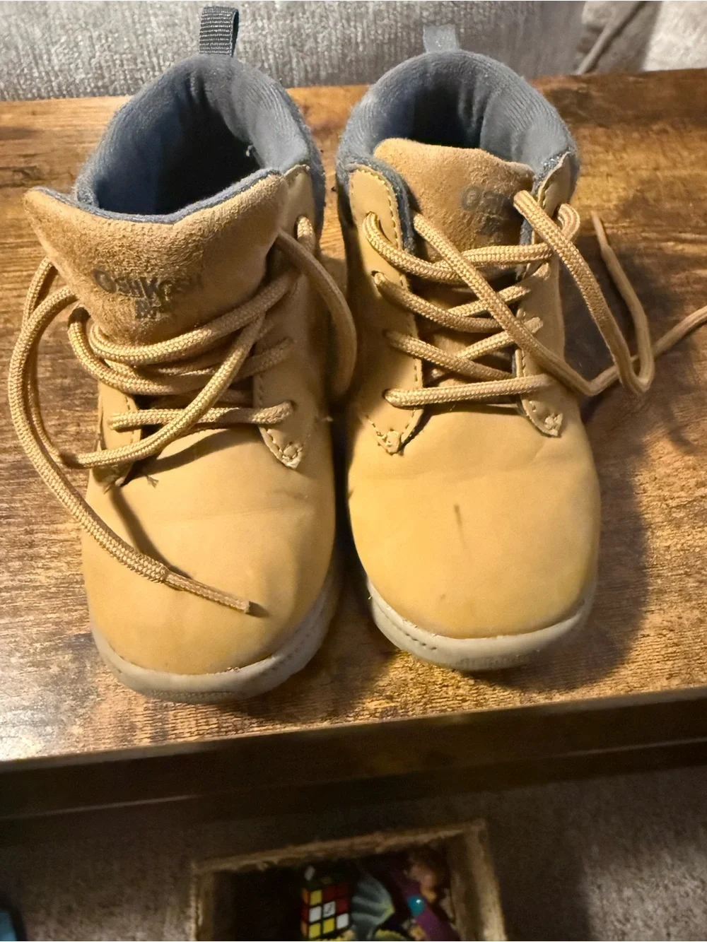 OshKosh B'gosh Tan Lace-Up Kids Boots with Gray Collar